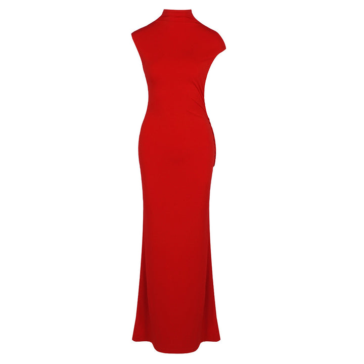 Damen stilvolles Maxikleid mit asymmetrischem Schnitt und hohem Stehkragen Echo Archiv