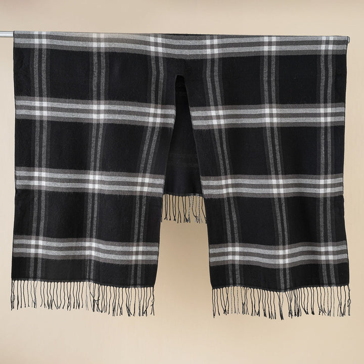 Damen Oversize-Umhang mit Karomuster, Fransen und Wolloptik Echo Archiv