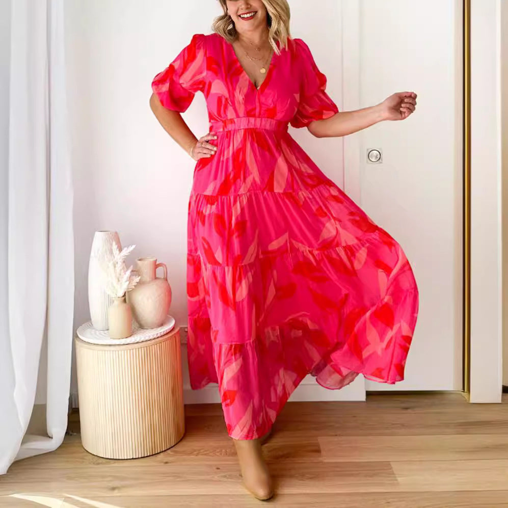Damen nan ausgestelltes Maxikleid mit V-Ausschnitt, elastischer Unterbrustnaht und gestuftem Rock Echo Archiv