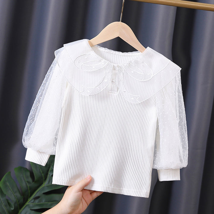 Damen elegante Bluse mit Puffärmeln und Spitzenkragen Echo Archiv