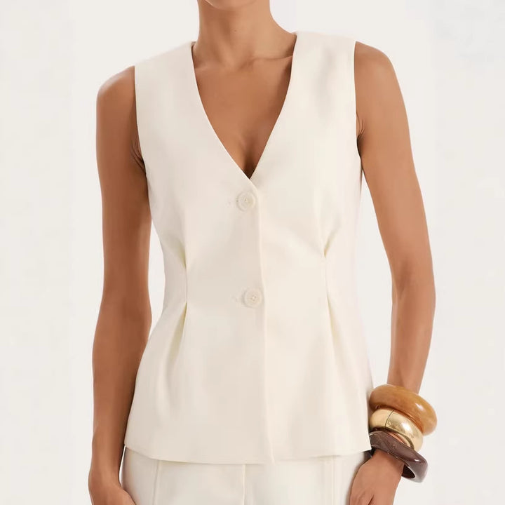 Damen elegante Bluse mit V-Ausschnitt und plissierten Details Echo Archiv