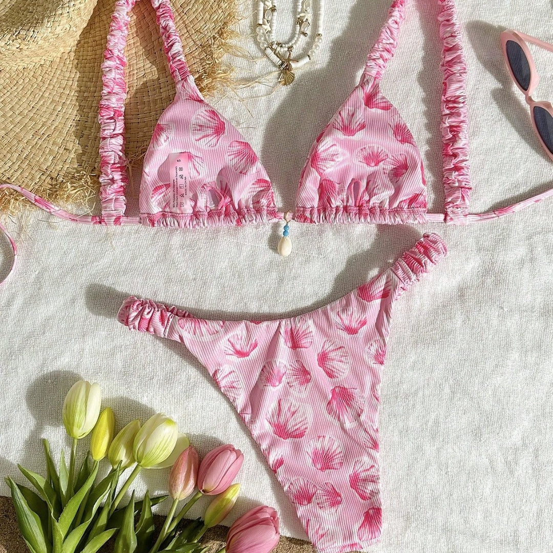 Damen Triangel-Bikini mit fröhlichem Blattmuster Echo Archiv