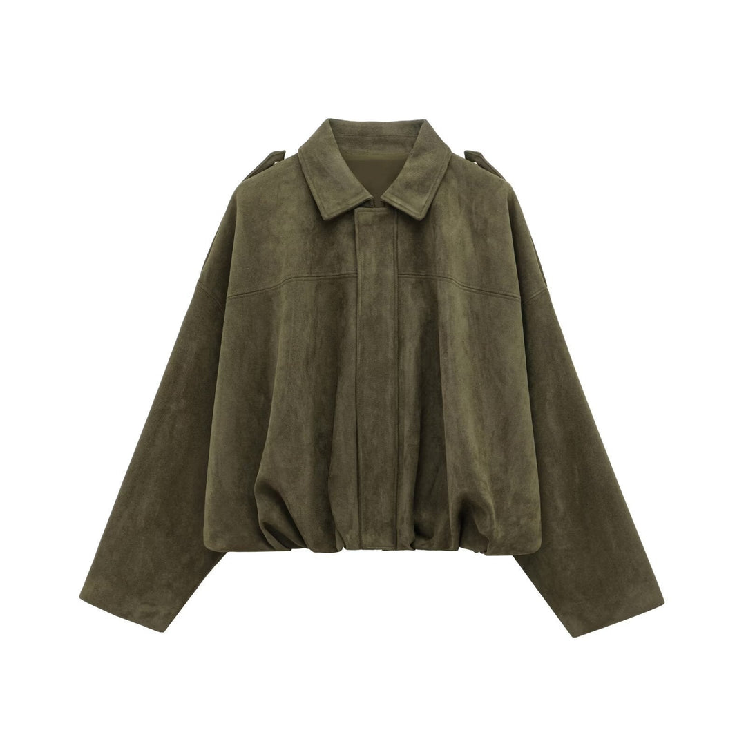 Damen lockere Cropped Jacke aus Wildlederimitat Echoarchiv