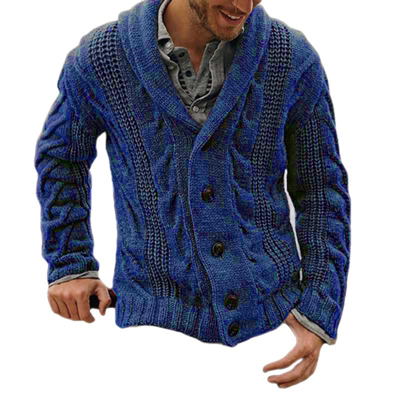 Herren Strickjacke mit modernem Zopfmuster und hohem Kragen Echoarchiv