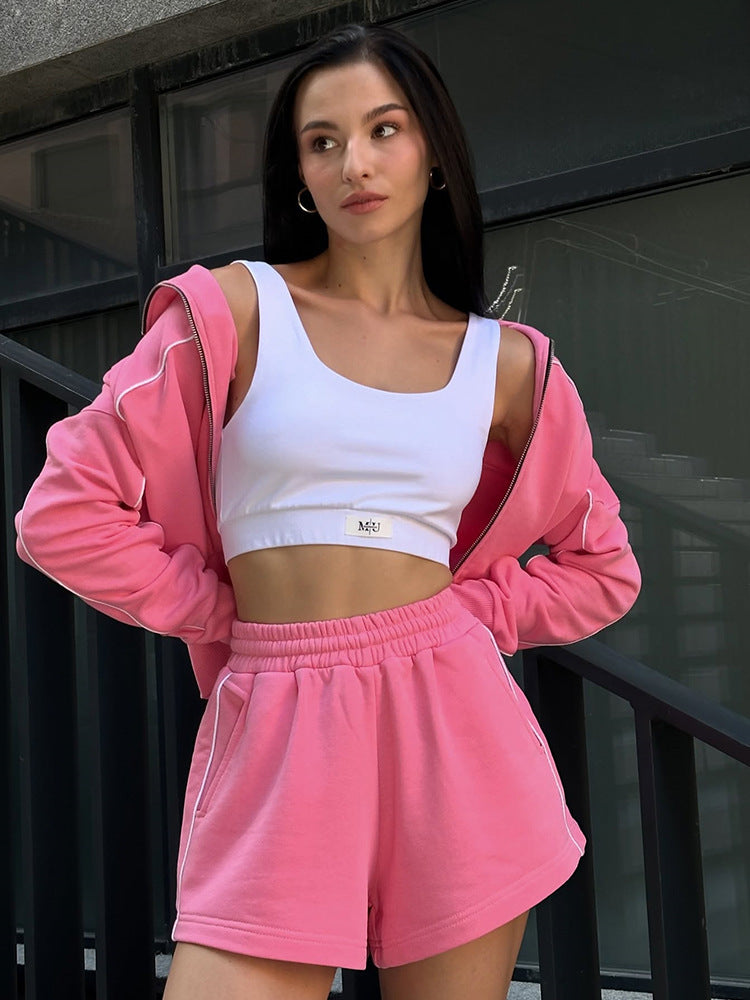 Damen nan athletischer Zweiteiler mit formendem Sportbustier, taillierter Highwaist-Sweatshorts und Zip-Hoodie Echo Archiv