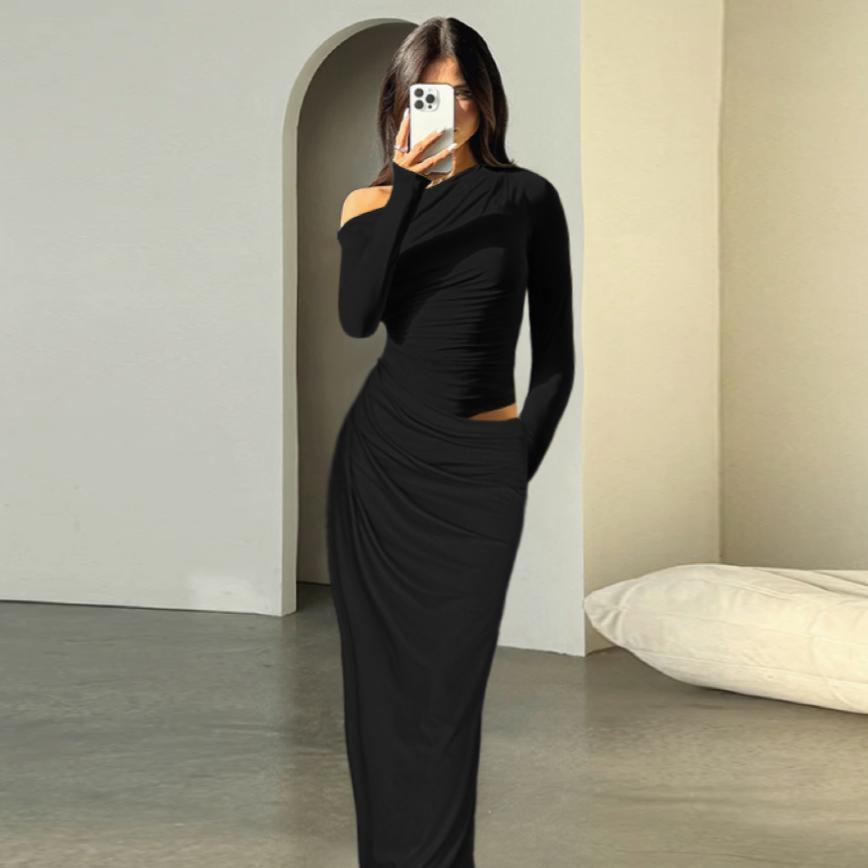 Damen elegantes Wickelkleid mit asymmetrischem Schnitt und langen Ärmeln Echo Archiv