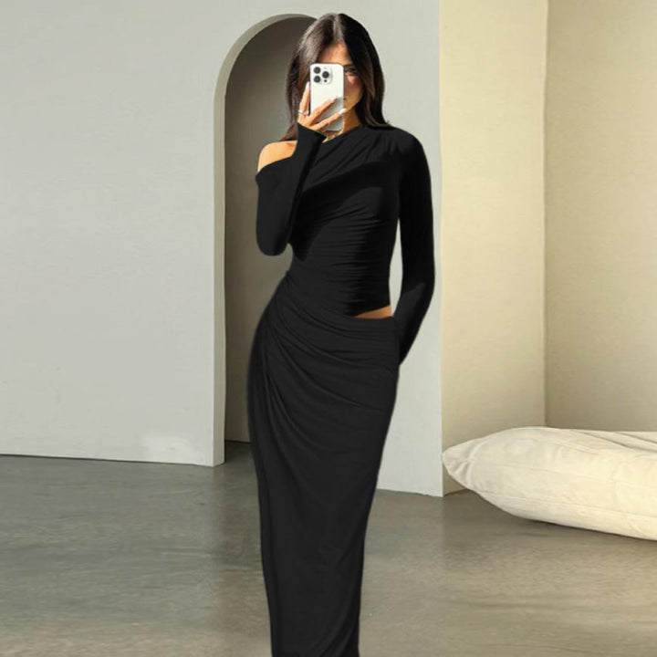 Damen elegantes Wickelkleid mit asymmetrischem Schnitt und langen Ärmeln Echo Archiv