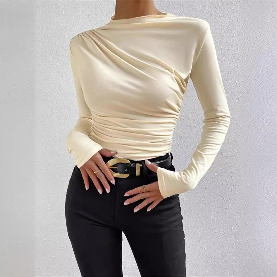 Damen nan figurbetontes Langarmshirt mit asymmetrischer Raffung am Vorderteil und U-Boot-Ausschnitt Echo Archiv