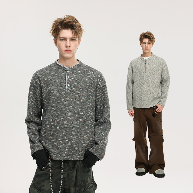 Herren Melange-Henley-Strickpullover mit Knopfleiste und legerer Passform Echo Archiv