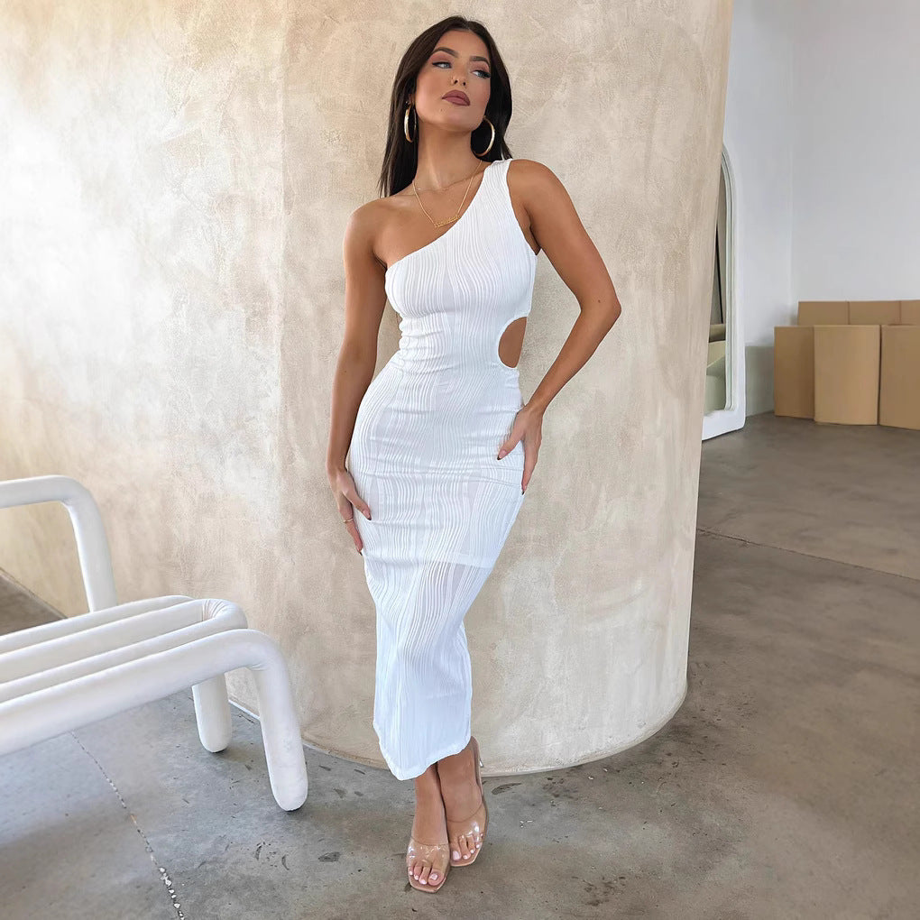 Damen Elegantes Stretch-Midi-Kleid mit asymmetrischem Ausschnitt und Cut-Out-Details Echo Archiv