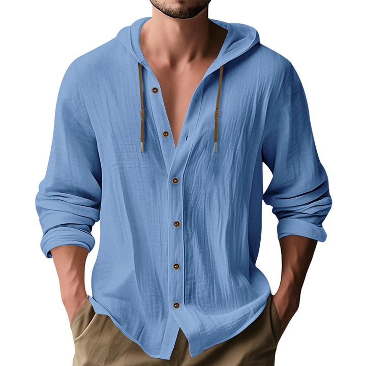 Herren lässiges Kapuzenshirt aus atmungsaktiver Baumwolle mit Knopfleiste und verstellbarem Kordelzug Echoarchiv
