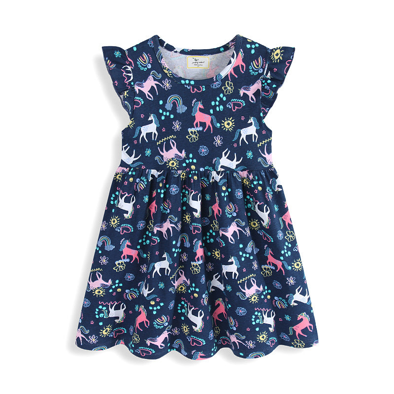 Mädchen Freizeitkleid mit süßen Einhorn- und Blumenmotiven Echo Archiv