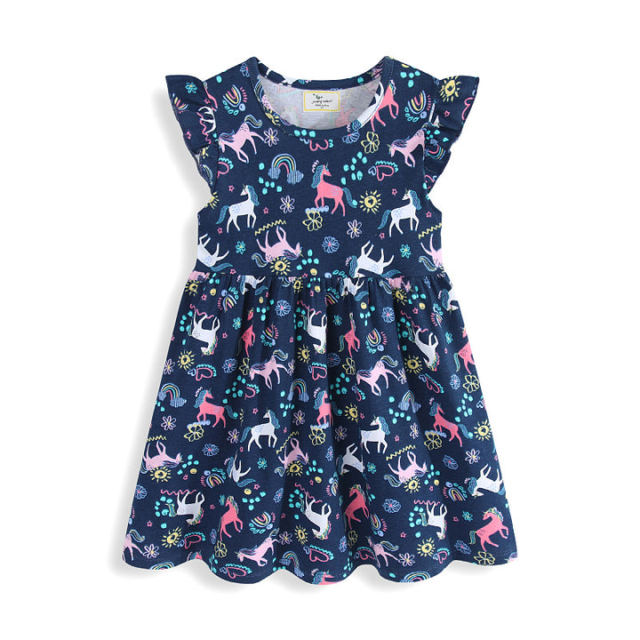 Mädchen Freizeitkleid mit süßen Einhorn- und Blumenmotiven Echo Archiv