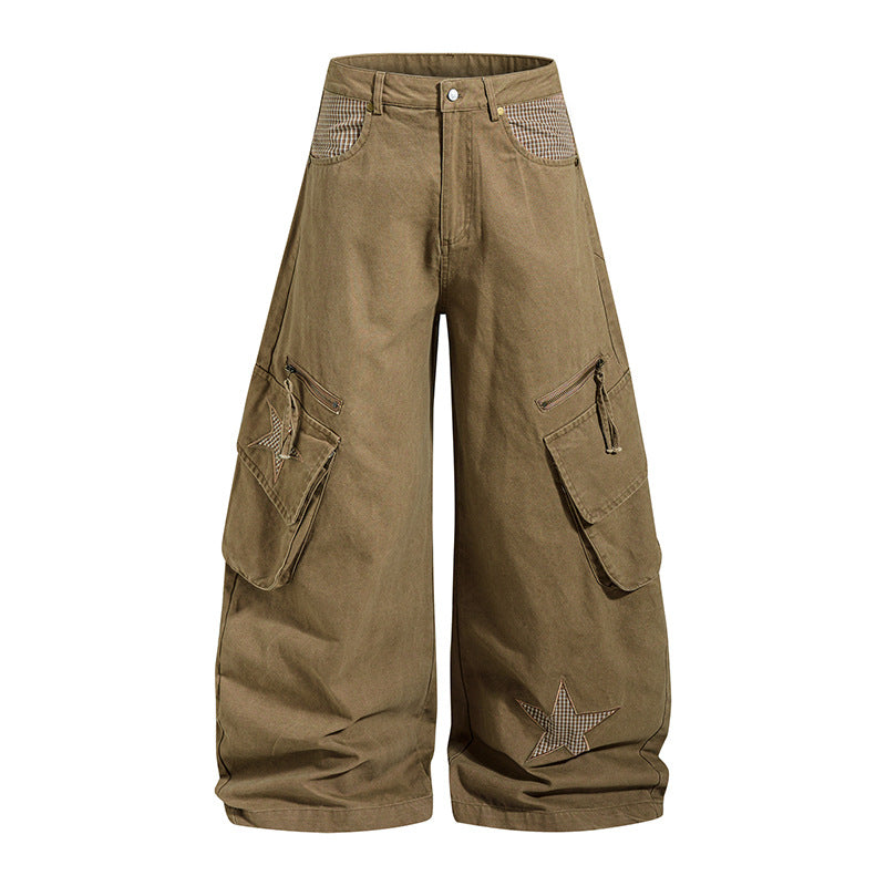 Damen weite Cargo-Culottehose mit Stern-Applikationen und Multi-Taschen Echoarchiv
