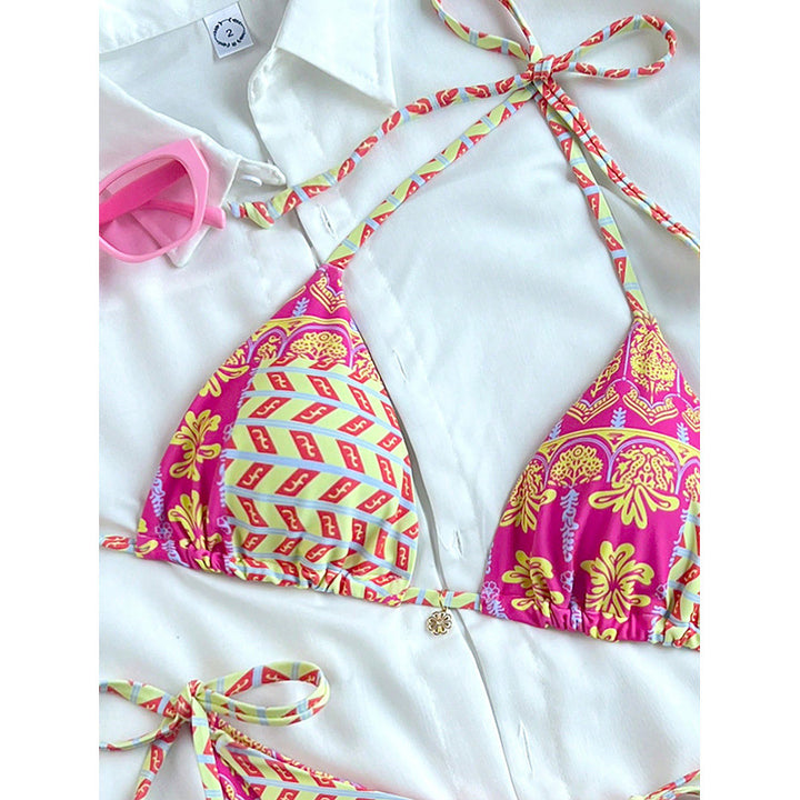Damen Triangel-Bikini mit verspieltem Muster und verstellbaren Schnürdetails Echo Archiv