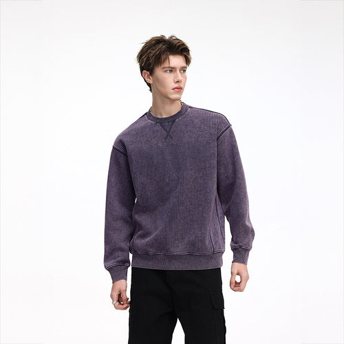 Herren Oversize-Waffelstruktur-Sweatshirt mit Rundhals und gerippten Bündchen Echo Archiv
