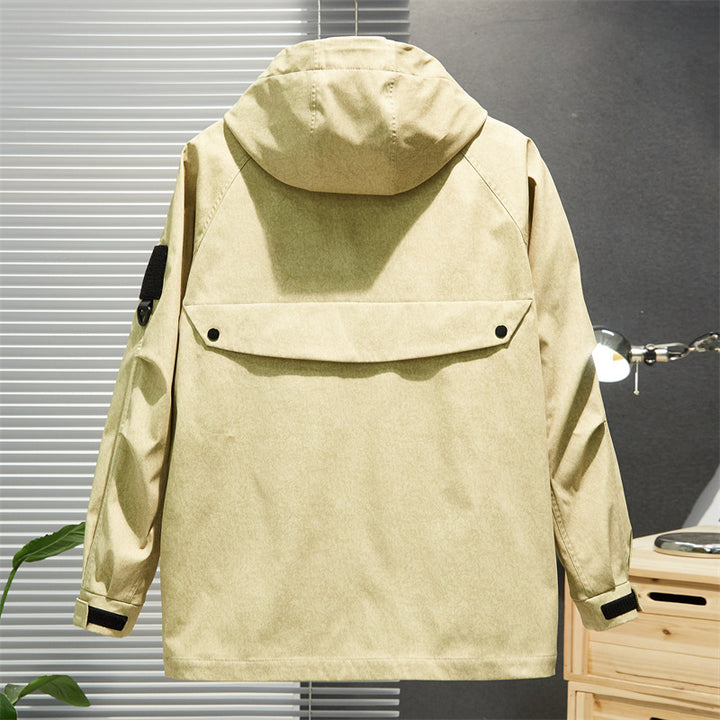 Herren Wasserabweisende Utility-Jacke mit Kapuze, verdecktem Reißverschluss & multifunktionalen Taschen Echoarchiv