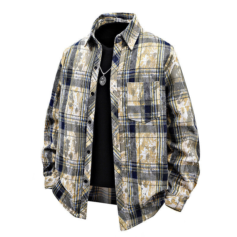Herren oversized Karobluse mit kreativen Farbakzenten und praktischen Brusttaschen Echoarchiv