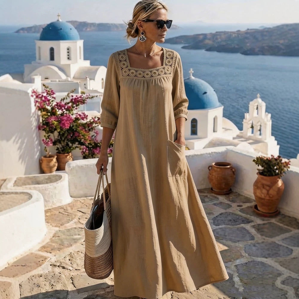 Damen Maxikleid mit elegantem Rundhalsausschnitt und praktischen Taschen Echo Archiv
