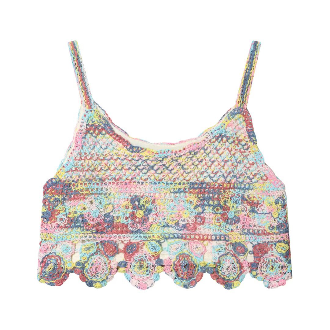 Damen luftiges Spitzen-Croptop mit buntem Häkelmuster Echo Archiv