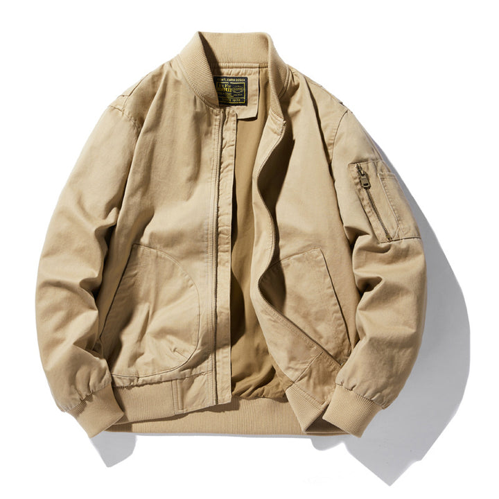 Herren  Baumwoll-Canvas Pilot Zip-Jacke mit geripptem Kragen, Bündchen, Saum und utility Ärmel Tasche Echo Archiv