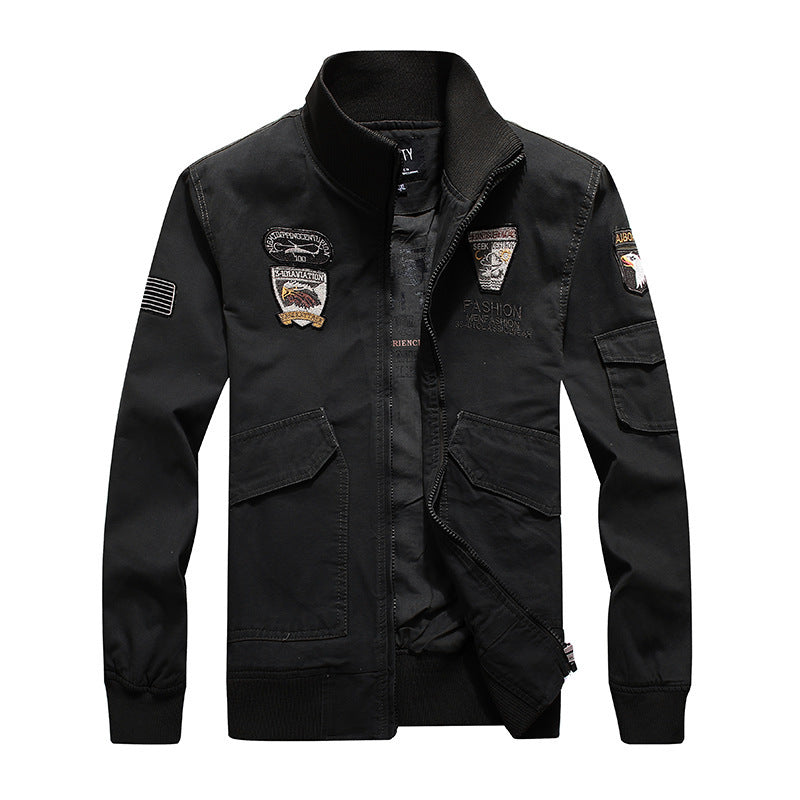 Herren Field-Bomberjacke aus robustem Canvas mit Aufnäher-Details und Ärmelpattentasche – Brevano