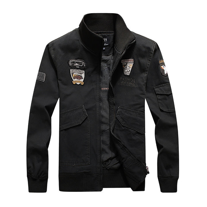 Herren Canvas-Pilotenblouson mit Stickpatches, Mehrfachtaschen und Rippenbündchen Echoarchiv