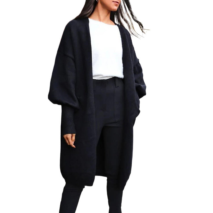 Damen Oversize-Longcardigan mit Volumenärmeln, offener Front und Eingrifftaschen Echoarchiv