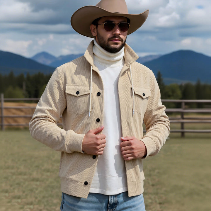 Herren nan gerippte Cord-Überhemdjacke mit Kapuze, Brustklappen und durchgehender Knopfleiste Echo Archiv