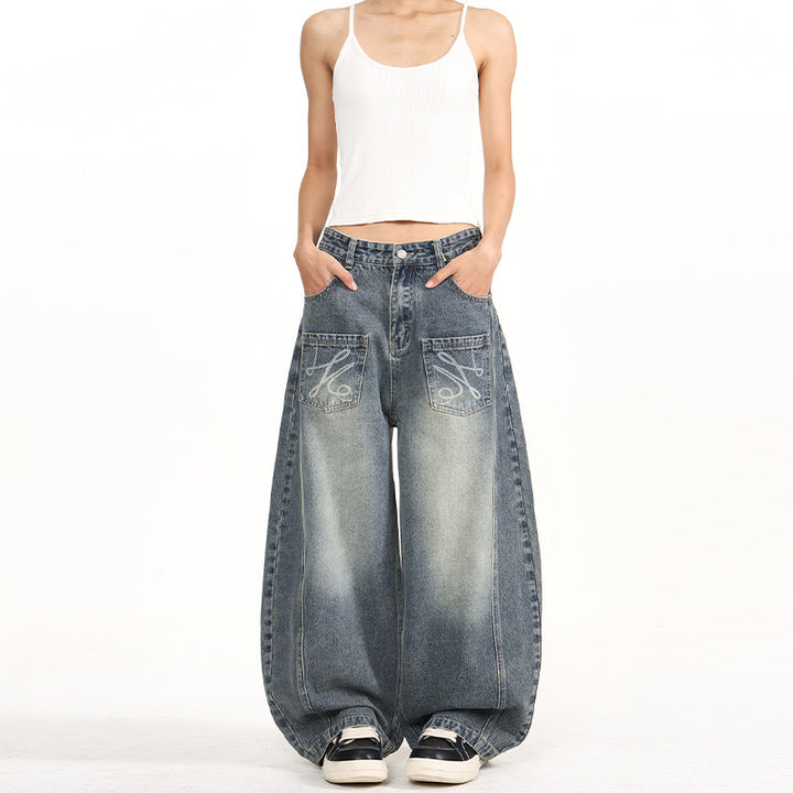 Damen Extremeweite Balloon-Jeans im Palazzoschnitt mit aufgesetzten Taschen Echo Archiv