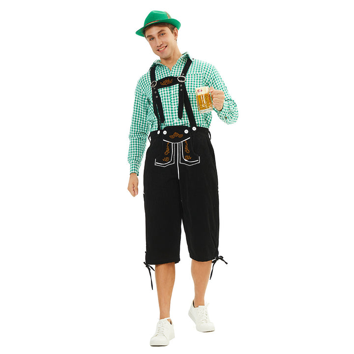 Herren nan traditionelle bayerische Trachtenlederhose knielang mit bestickten Hosenträgern Echo Archiv