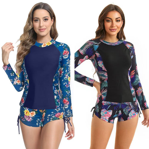 Damen UV-Schutz Langarm Schwimmanzug mit floralen Akzenten Echo Archiv