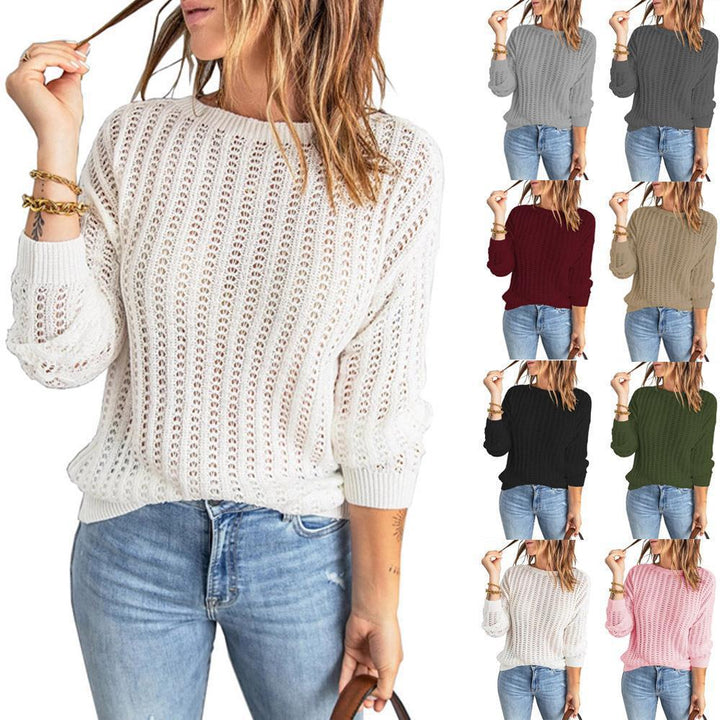 Damen Lockerer Ajour-Strickpullover mit Rundhalsausschnitt und Rippbündchen Echoarchiv