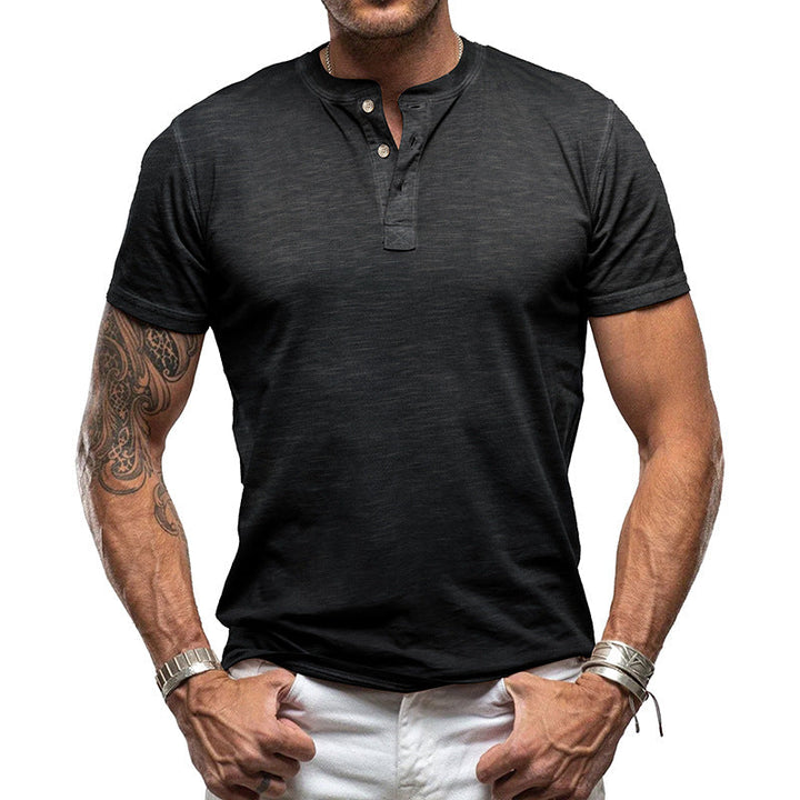 Herren nan athletisches Henley-T-Shirt aus strukturierter Slub-Baumwolle mit kurzer Knopfleiste Echoarchiv