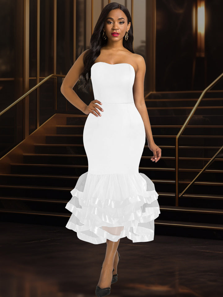 Damen Figurbetontes Abendkleid mit voluminösem Rüschen-Saum Echo Archiv