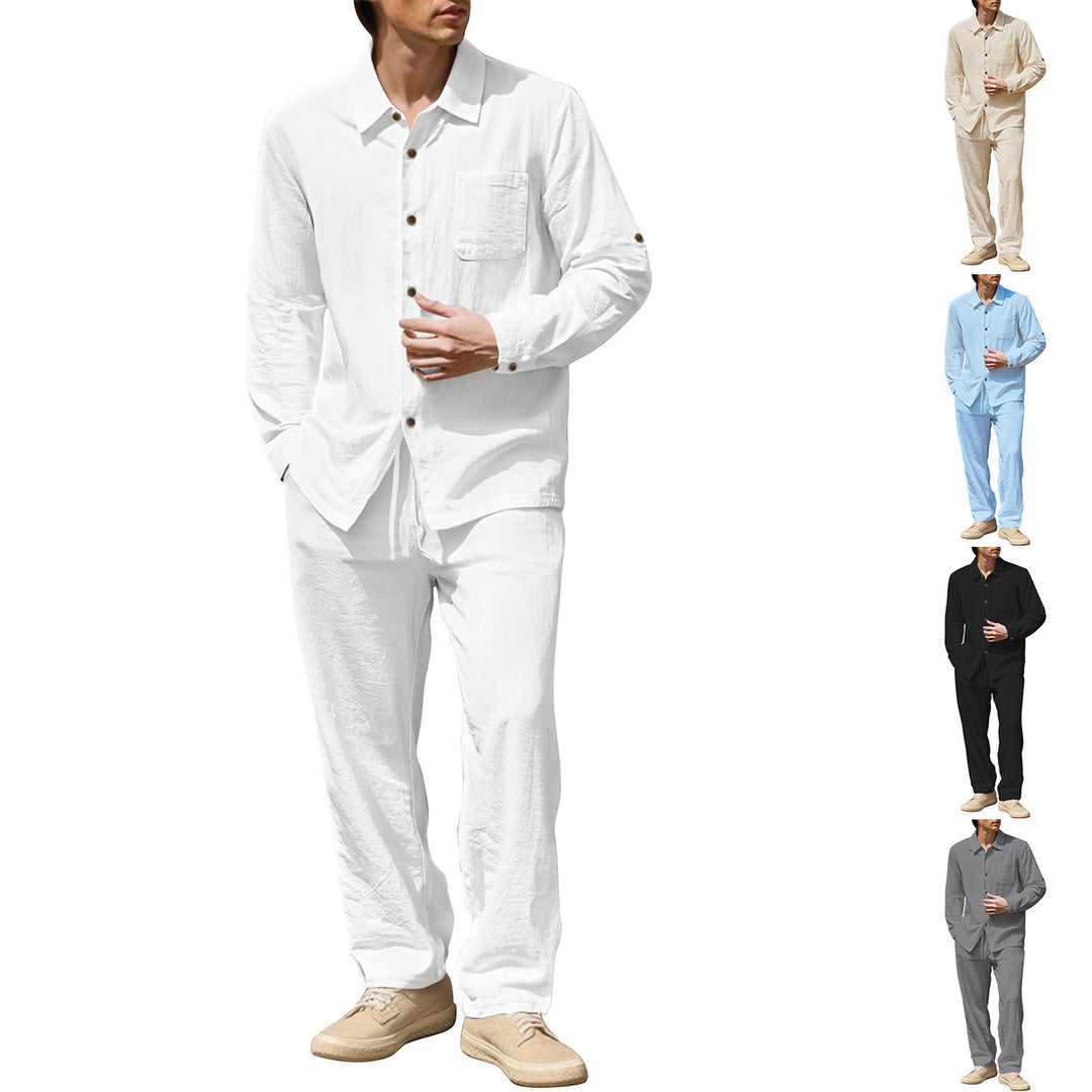 Herren lässiges Leinen-Hemden und Hosen Set Echoarchiv