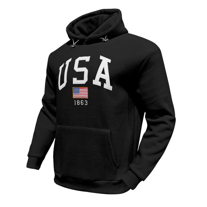 Herren Kapuzenpullover mit USA-Print und gemütlicher Kängurutasche Echoarchiv