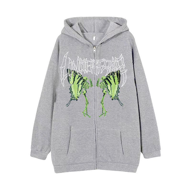 Damen Kapuzenjacke mit durchgehendem Reißverschluss und Rippenherz-Print – Auréline
