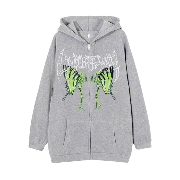 Damen Kapuzenjacke mit durchgehendem Reißverschluss und Rippenherz-Print – Auréline