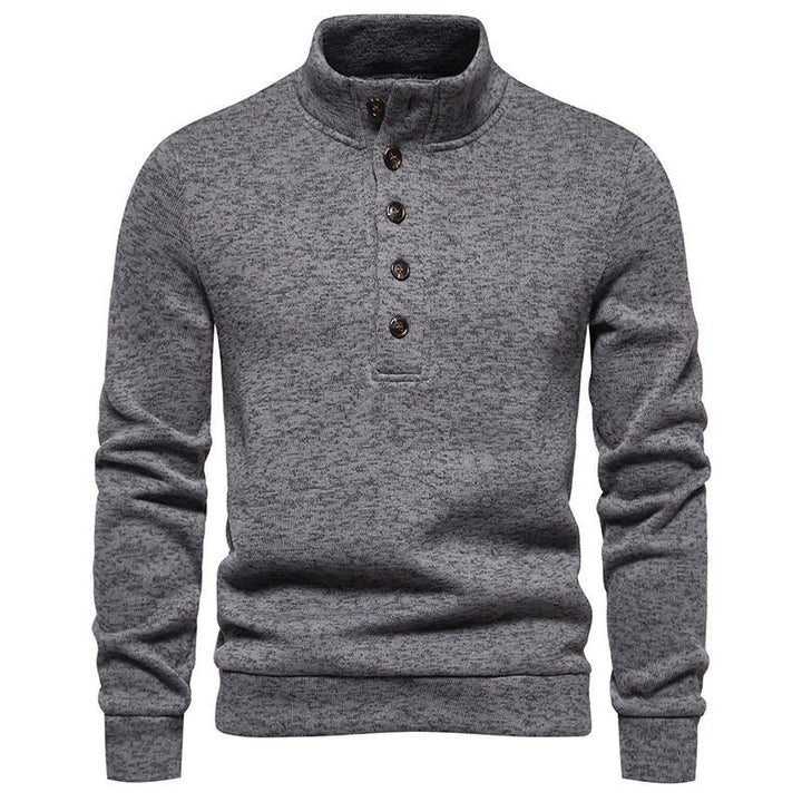Herren Fleece-Pullover mit knöpfbarem Stehkragen und praktischen Taschen Echoarchiv