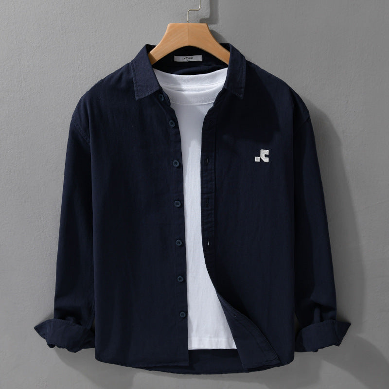 Herren Lässiges Baumwoll-Overshirt mit Kentkragen, dezentem Sticklogo und Relaxed‑Fit Echoarchiv