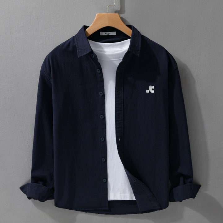 Herren Lässiges Baumwoll-Overshirt mit Kentkragen, dezentem Sticklogo und Relaxed‑Fit Echoarchiv