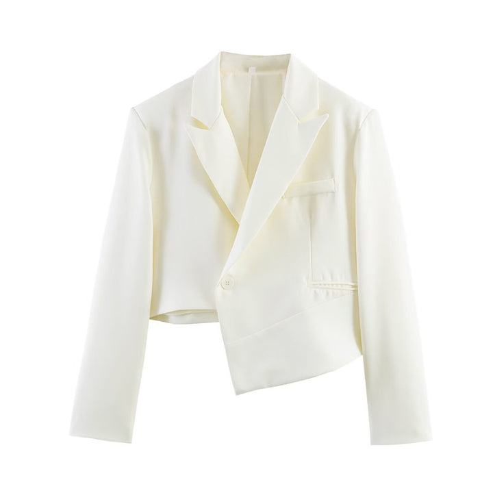 Damen Asymmetrischer Cropped-Blazer mit schräger Saumlinie und Reverskragen Echo Archiv