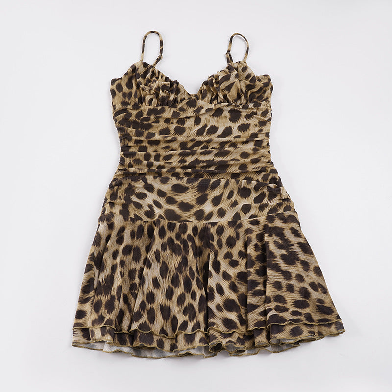 Damen Tiermuster Kleid mit Rüschen und Spaghettiträgern Echo Archiv