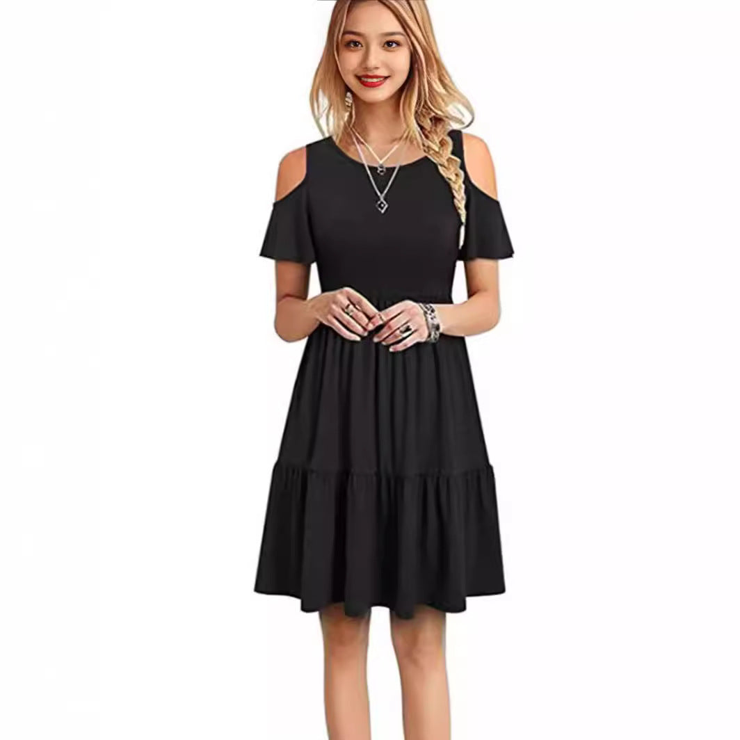 Damen lässiges Kleid mit kaltem Schulterdesign und voluminösem Rock Echo Archiv