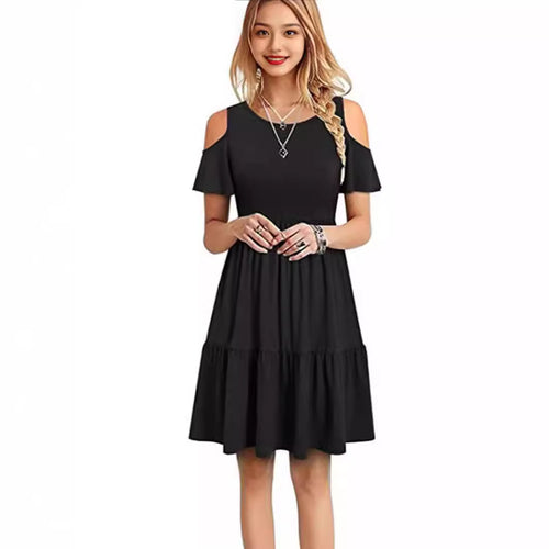 Damen lässiges Kleid mit kaltem Schulterdesign und voluminösem Rock Echo Archiv