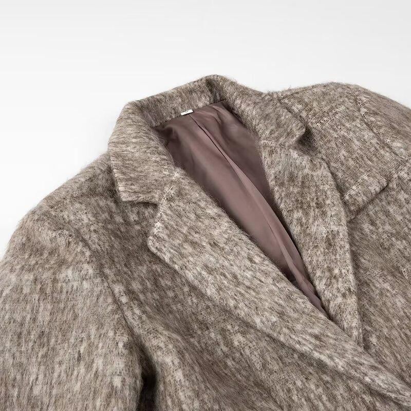 Damen Boxy Wollmix-Blazer-Mantel mit Bouclé‑Struktur, Reverskragen und Pattentaschen Echo Archiv