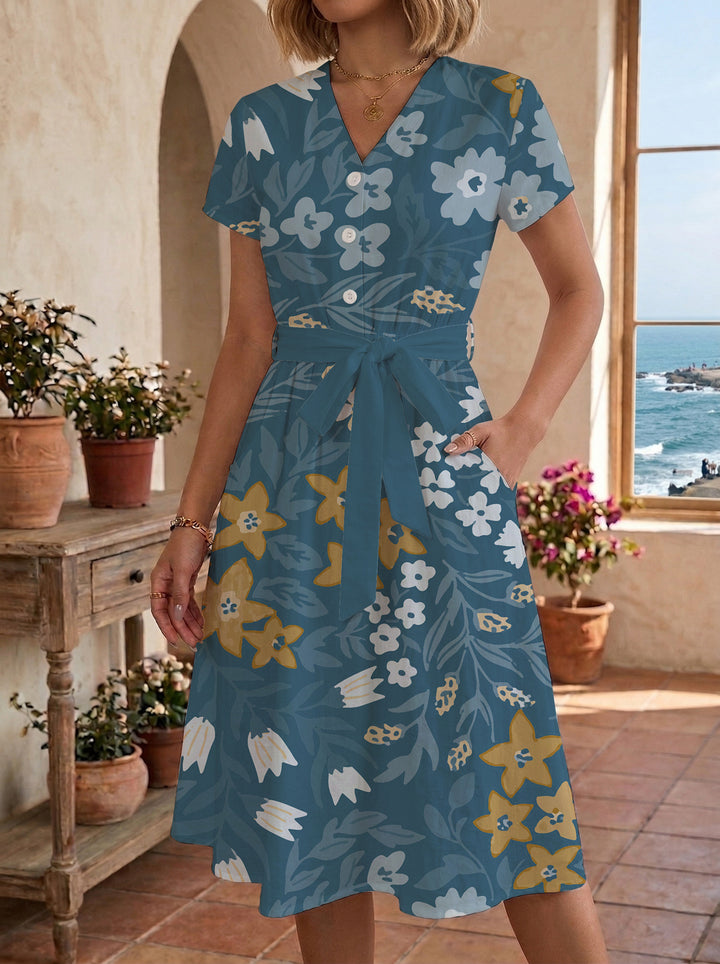 Damen Midikleid mit floralem Muster und Taillengürtel Echo Archiv