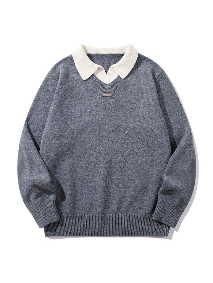 Herren Boxy-Strickpullover mit Polokragen und V‑Einsatz Echoarchiv
