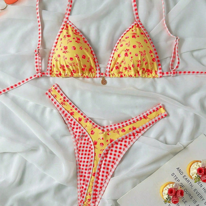 Damen Triangel-Bikini mit Rüschendetails und Karomuster Echo Archiv